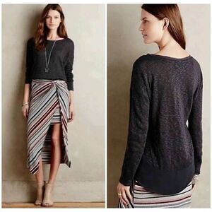 Anthropologie Deletta Soft Pink Nubby Circle Chiffon Trim Sweater Top  XS EUC